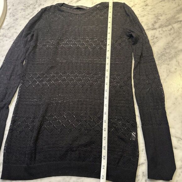 ZARA Open Knit Pointelle/Crochet Tunic Jumper Top Size Medium Sweater Black - Picture 5 of 7